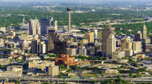 View of San Antonio city skyline from above
